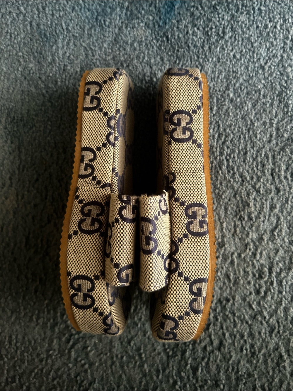 Beige and Navy G Slide Sandals - Picture 4 of 11